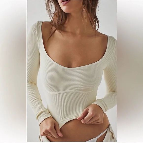 New Free People✨Meg Seamless Long Sleeve Cami Top- Ivory - Picture 1 of 5